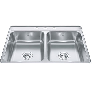 KINDRED CDLA3322-7-3N Creemore 33-in LR x 22-in FB x 7-in DP Drop In Double Bowl 3-Hole Stainless Steel Kitchen Sink In Commercial Satin Finish