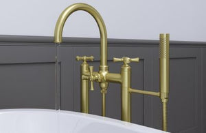 Pfister Brushed Gold Traditional 2-handle Tub Filler With Hand Shower LG6-1TBBG