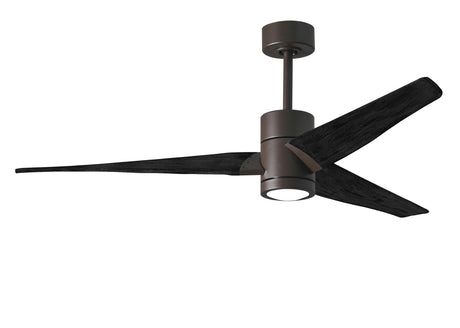 Matthews Fan SJ-TB-BK-60 Super Janet three-blade ceiling fan in Textured Bronze finish with 60” solid matte blade wood blades and dimmable LED light kit 
