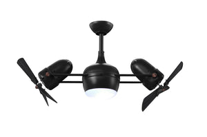 Matthews Fan DGLK-BK-WDBK Dagny 360° double-headed rotational ceiling fan with light kit in Matte Black finish with solid matte black wood blades.