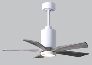 Matthews Fan PA5-WH-BW-42 Patricia-5 five-blade ceiling fan in Gloss White finish with 42” solid barn wood tone blades and dimmable LED light kit 