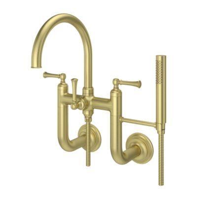 Pfister Brushed Gold Wall Mount 2-handle Tub Filler With Hand Shower LG6-3TBBG