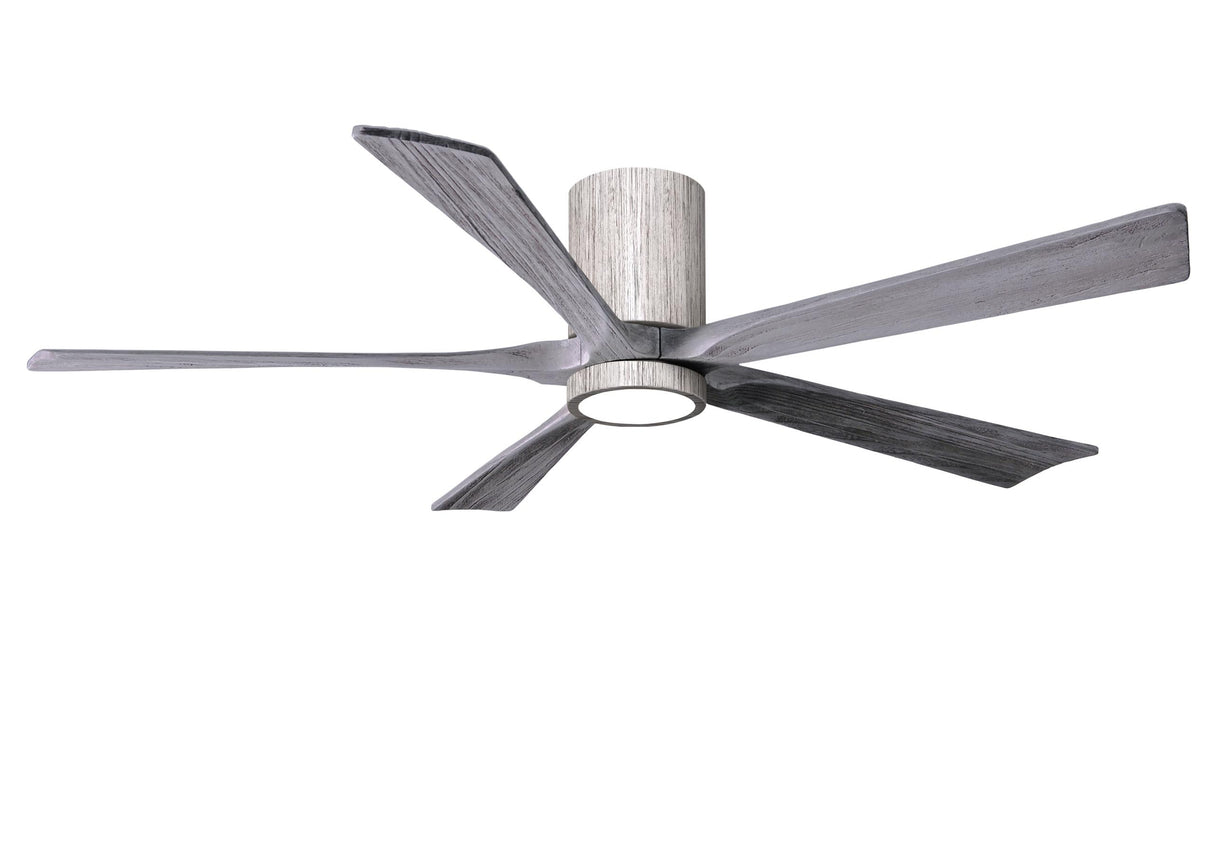 Matthews Fan IR5HLK-BW-BW-60 IR5HLK five-blade flush mount paddle fan in Barn Wood finish with 60” solid barn wood tone blades and integrated LED light kit.