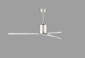 Matthews Fan EK-BN-WH Eliza 3-blade paddle fan in Brushed Nickel finish with gloss white all-weather ABS blades. Optimized for wet locations.