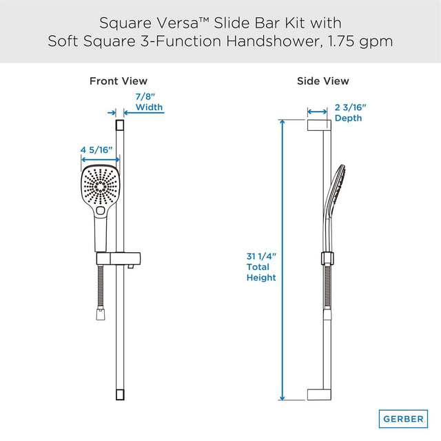 Gerber D461738BS Versa Square 30" Slide Bar Assembly With Soft Square 3-FUNCTION...