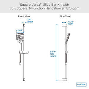 Gerber D461738BB Versa Square 30" Slide Bar Assembly With Soft Square 3-FUNCTION...