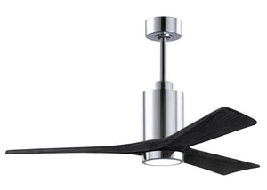 Matthews Fan PA3-CR-BK-52 Patricia-3 three-blade ceiling fan in Polished Chrome finish with 52” solid matte black wood blades and dimmable LED light kit 