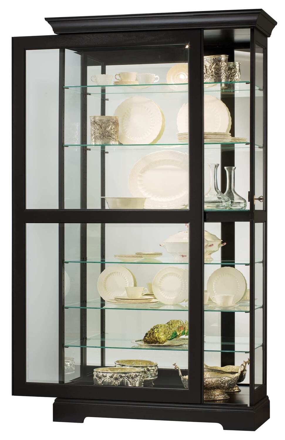 Howard Miller Tyler II Curio Cabinet 680-538 - Black Satin Finish Home Decor, Six Glass Shelves, Seven Level Display Case, Locking Slide Door, No-Reach Light