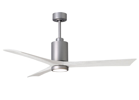 Matthews Fan PA3-BN-MWH-60 Patricia-3 three-blade ceiling fan in Brushed Nickel finish with 60” solid matte white wood blades and dimmable LED light kit 