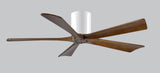 Matthews Fan IR5H-WH-WA-52 Irene-5H five-blade flush mount paddle fan in Gloss White finish with 52” solid walnut tone blades. 