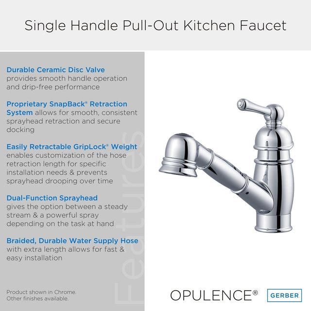 Gerber D457614SS Stainless Steel Opulence Single Handle Pull-out Kitchen Faucet