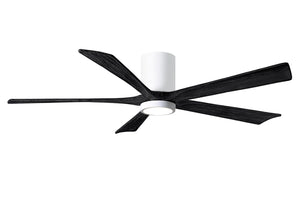 Matthews Fan IR5HLK-WH-BK-60 IR5HLK five-blade flush mount paddle fan in Gloss White finish with 60” solid matte black wood blades and integrated LED light kit.
