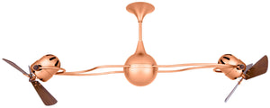 Matthews Fan IV-BRCP-WD Italo Ventania 360° dual headed rotational ceiling fan in brushed copper finish with solid sustainable mahogany wood blades.