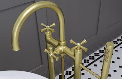 Pfister Brushed Gold Traditional 2-handle Tub Filler With Hand Shower LG6-1TBBG