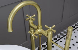 Pfister Brushed Gold Traditional 2-handle Tub Filler With Hand Shower LG6-1TBBG