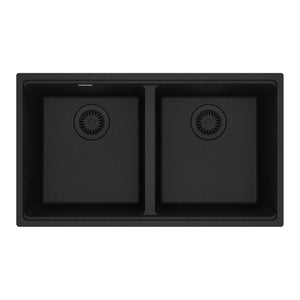 FRANKE MAG1201414-ONY Maris Undermount 31-in x 17.81-in Granite Double Bowl Kitchen Sink in Onyx In Onyx