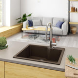 KINDRED MGSM2022-9ESN Granite Series 22.06-in LR x 19.69-in FB x 9.06-in DP Drop In Single Bowl Granite Kitchen Sink In Mocha