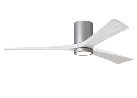 Matthews Fan IR3HLK-BN-MWH-60 Irene-3HLK three-blade flush mount paddle fan in Brushed Nickel finish with 60” solid matte white wood blades and integrated LED light kit.