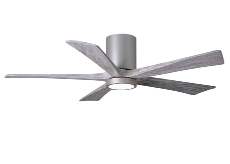 Matthews Fan IR5HLK-BN-BW-52 IR5HLK five-blade flush mount paddle fan in Brushed Nickel finish with 52” solid barn wood tone blades and integrated LED light kit.