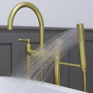 Pfister Brushed Gold Traditional 2-handle Tub Filler With Hand Shower LG6-1TBBG