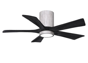 Matthews Fan IR5HLK-BW-BK-42 IR5HLK five-blade flush mount paddle fan in Barn Wood finish with 42” solid matte black wood blades and integrated LED light kit.