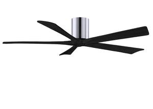 Matthews Fan IR5H-CR-BK-60 Irene-5H five-blade flush mount paddle fan in Polished Chrome finish with 60” solid matte black wood blades. 