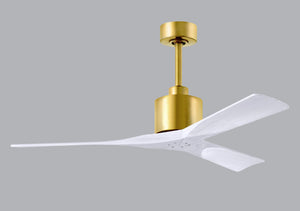 Matthews Fan NK-BRBR-MWH-52 Nan 6-speed ceiling fan in Brushed Brass finish with 52” solid matte white wood blades