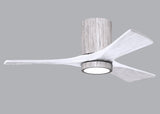 Matthews Fan IR3HLK-BW-MWH-42 Irene-3HLK three-blade flush mount paddle fan in Barn Wood finish with 42” solid matte white wood blades and integrated LED light kit.