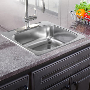 KINDRED RSL2020-3N Reginox 20.13-in LR x 20.56-in FB x 7-in DP Drop In Single Bowl 3-Hole Stainless Steel Kitchen Sink In Linear Brushed Bowl with Mirror Finished Rim