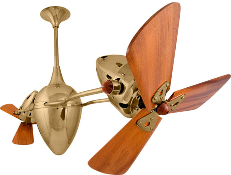 Matthews Fan AR-PB-WD Ar Ruthiane 360° dual headed rotational ceiling fan in polished brass finish with solid sustainable mahogany wood blades.