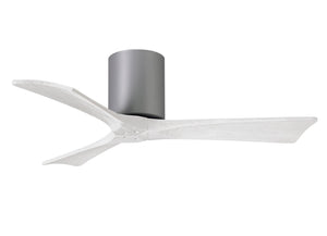 Matthews Fan IR3H-BN-MWH-42 Irene-3H three-blade flush mount paddle fan in Brushed Nickel finish with 42” solid matte white wood blades.