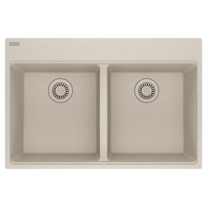 FRANKE MAG6201515-CHA Maris Topmount 33-in x 22-in Granite Double Bowl Kitchen Sink in Champagne In Champagne