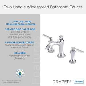 Gerber D304128BN Brushed Nickel Draper Two Handle Widespread Lavatory Faucet