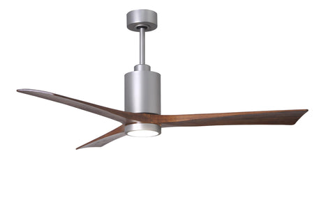 Matthews Fan PA3-BN-WA-60 Patricia-3 three-blade ceiling fan in Brushed Nickel finish with 60” solid walnut tone blades and dimmable LED light kit 