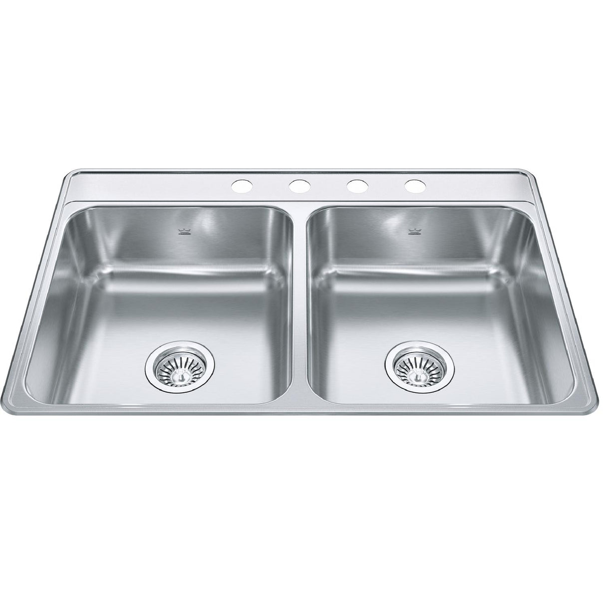 KINDRED CDLA3322-7-4N Creemore 33-in LR x 22-in FB x 7-in DP Drop In Double Bowl 4-Hole Stainless Steel Kitchen Sink In Commercial Satin Finish