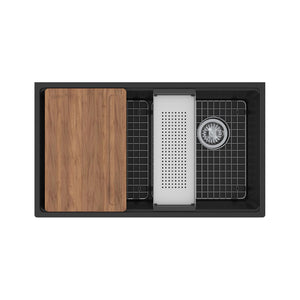 FRANKE MAG11031OW-MBK-WKC Maris Undermount 33-in x 19.31-in Granite Single Bowl Kitchen Sink in Matte Black In Matte Black