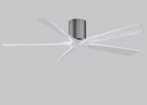 Matthews Fan IR5H-BP-MWH-60 Irene-5H five-blade flush mount paddle fan in Brushed Pewter finish with 60” solid matte white wood blades. 