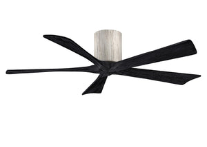 Matthews Fan IR5H-BW-BK-52 Irene-5H five-blade flush mount paddle fan in Barn Wood finish with 52” solid matte black wood blades. 