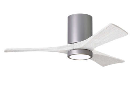 Matthews Fan IR3HLK-BN-MWH-42 Irene-3HLK three-blade flush mount paddle fan in Brushed Nickel finish with 42” solid matte white wood blades and integrated LED light kit.