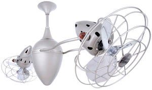Matthews Fan AR-BN-MTL-DAMP Ar Ruthiane 360° dual headed rotational ceiling fan in brushed nickel finish with metal blades for damp location.