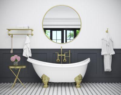 Pfister Brushed Gold Wall Mount 2-handle Tub Filler With Hand Shower LG6-3TBBG