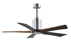 Matthews Fan PA5-CR-WA-52 Patricia-5 five-blade ceiling fan in Polished Chrome finish with 52” solid walnut tone blades and dimmable LED light kit 