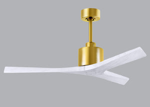 Matthews Fan MW-BRBR-MWH-52 Mollywood 6-speed contemporary ceiling fan in Brushed Brass finish with 52” solid matte white wood blades