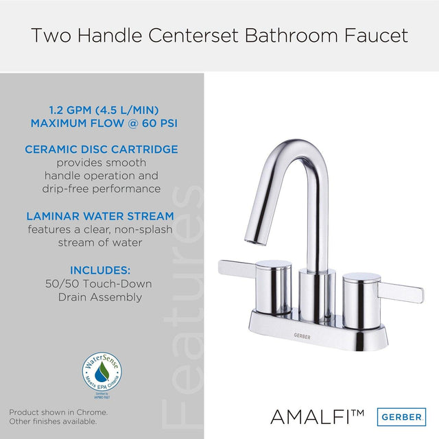 Gerber D301130 Chrome Amalfi Two Handle Centerset Lavatory Faucet