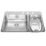 KINDRED QCLA2031R-8-3N Steel Queen 31.25-in LR x 20.5-in FB x 8-in DP Drop In Double Bowl 3-Hole Stainless Steel Kitchen Sink In Satin Finished Bowls with Mirror Finished Rim