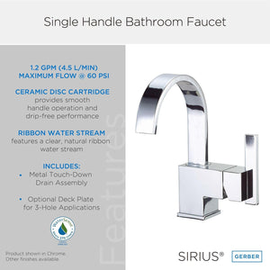 Gerber D221144BN Brushed Nickel Sirius Single Handle Lavatory Faucet