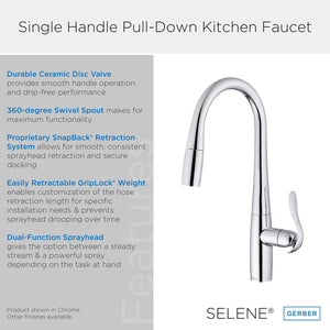 Gerber D454012 Chrome Selene Single Handle Pull-down Kitchen Faucet