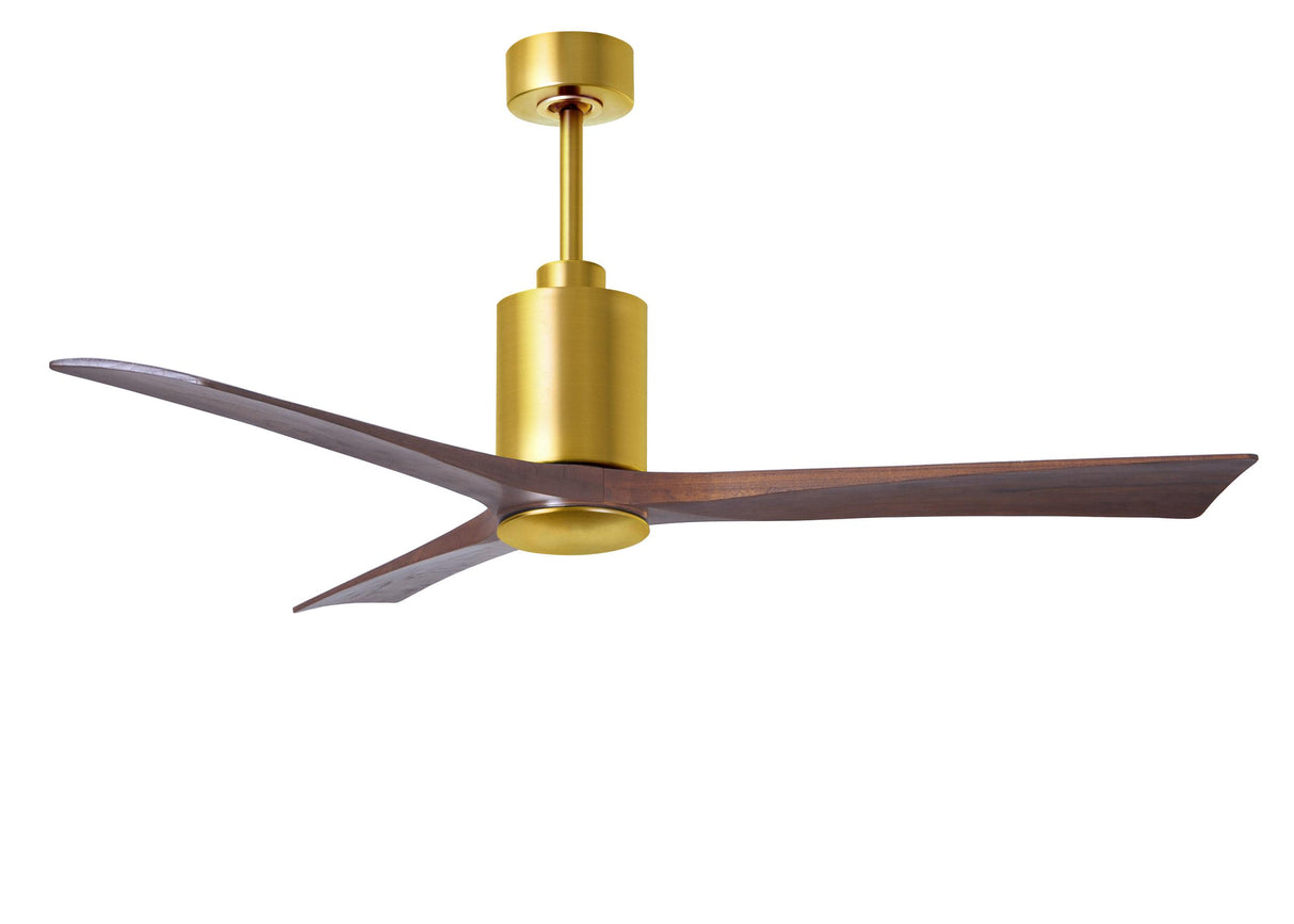 Matthews Fan PA3-BRBR-WA-60 Patricia-3 three-blade ceiling fan in Brushed Brass finish with 60” solid walnut tone blades and dimmable LED light kit 