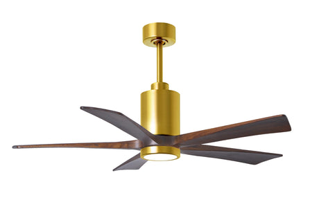 Matthews Fan PA5-BRBR-WA-52 Patricia-5 five-blade ceiling fan in Brushed Brass finish with 52” solid walnut tone blades and dimmable LED light kit 