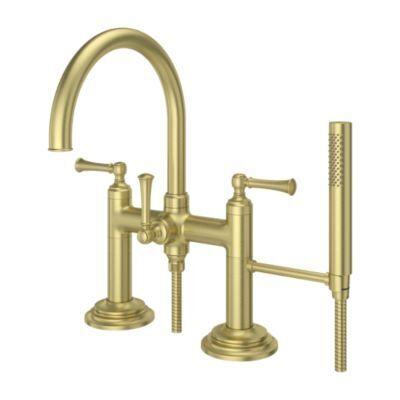 Pfister Brushed Gold Deck Mount 2-handle Tub Filler With Hand Shower LG6-2TBBG